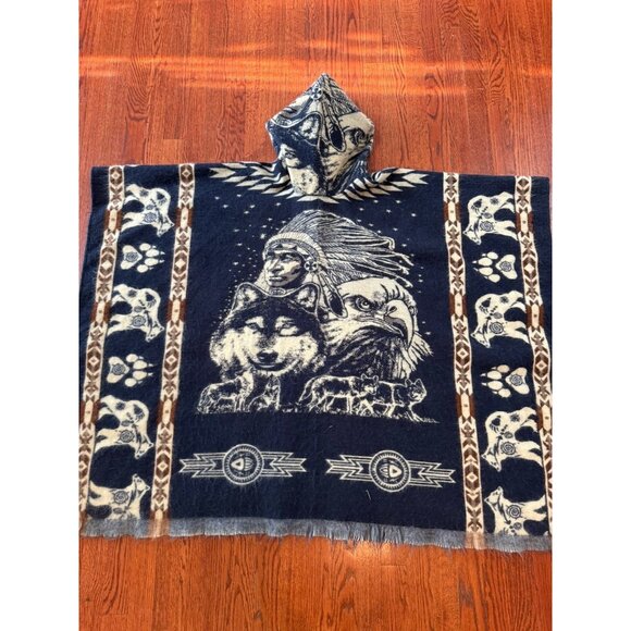 Alpaca Wool Hooded Poncho Unisex Aztec Wolf Eagle All Seasons Native American - Picture 6 of 10